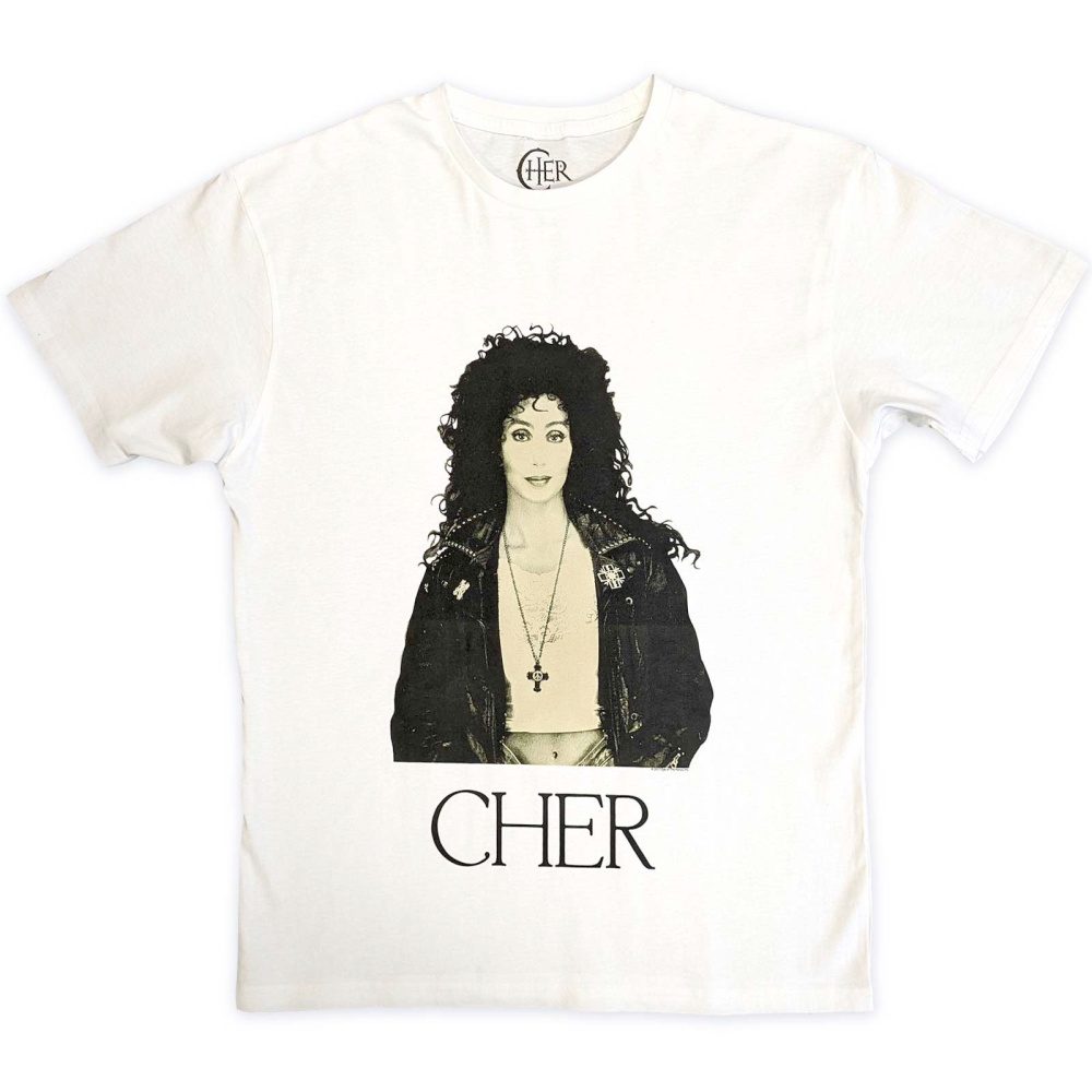 Cher - Leather Jacket Heren Tshirt - Wit